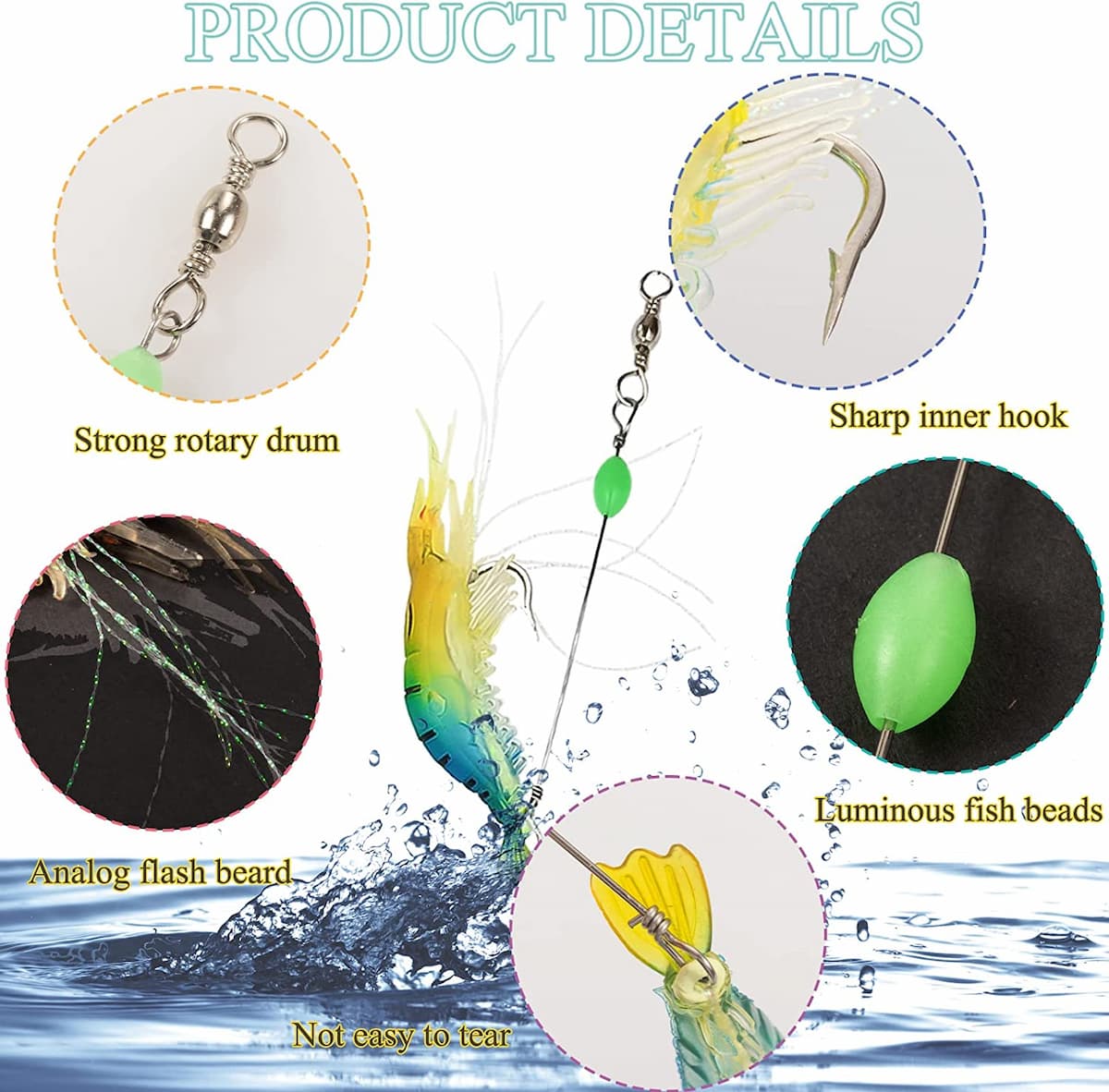 GuassLeeエビルアー10個 5色 釣りルアーキット エビワーム ソフト ルアー餌 擬似餌 夜釣り プラスチック製 光る釣り餌 釣りフック付け